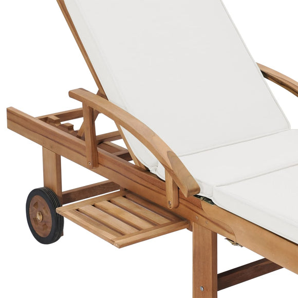 NNEVL Sun Lounger with Cushion Solid Teak Wood Cream