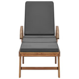 NNEVL Sun Lounger with Cushion Solid Teak Wood Dark Grey