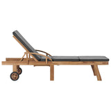 NNEVL Sun Lounger with Cushion Solid Teak Wood Dark Grey