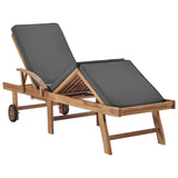 NNEVL Sun Lounger with Cushion Solid Teak Wood Dark Grey