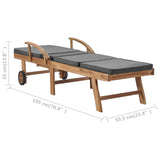 NNEVL Sun Lounger with Cushion Solid Teak Wood Dark Grey