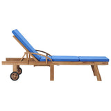 NNEVL Sun Lounger with Cushion Solid Teak Wood Blue