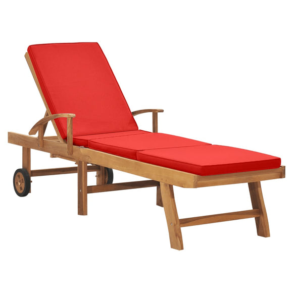 NNEVL Sun Lounger with Cushion Solid Teak Wood Red