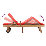 NNEVL Sun Lounger with Cushion Solid Teak Wood Red