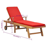 NNEVL Sun Lounger with Cushion Solid Teak Wood Red