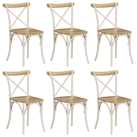 NNEVL Cross Chairs 6 pcs White Solid Mango Wood