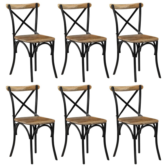NNEVL Cross Chairs 6 pcs Black Solid Mango Wood