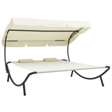 NNEVL Outdoor Lounge Bed with Canopy and Pillows Cream White