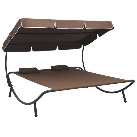 NNEVL Outdoor Lounge Bed with Canopy and Pillows Brown