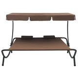 NNEVL Outdoor Lounge Bed with Canopy and Pillows Brown
