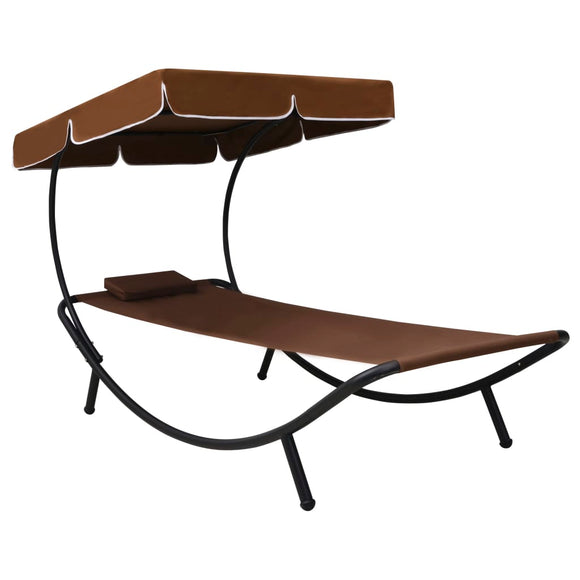 NNEVL Outdoor Lounge Bed with Canopy & Pillow Brown