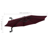 NNEVL Wall-Mounted Parasol with Metal Pole 300 cm Burgundy