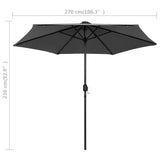 NNEVL Parasol with LED Lights and Aluminium Pole 270 cm Anthracite