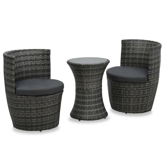NNEVL 3 Piece Bistro Set with Cushions Poly Rattan Grey