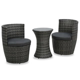NNEVL 3 Piece Bistro Set with Cushions Poly Rattan Grey