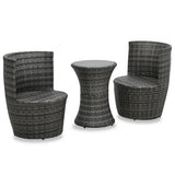 NNEVL 3 Piece Bistro Set with Cushions Poly Rattan Grey