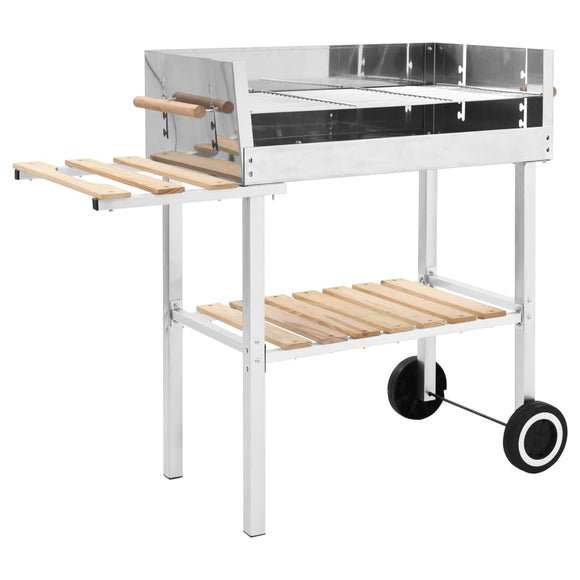 NNEVL XXL Trolley Charcoal BBQ Grill Stainless Steel with 2 Shelves