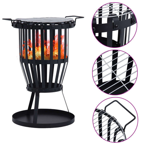 NNEVL Garden Fire Pit Basket with BBQ Grill Steel 47.5 cm