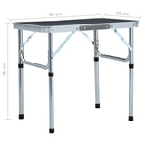 NNEVL Folding Camping Table Grey Aluminium 60x45 cm