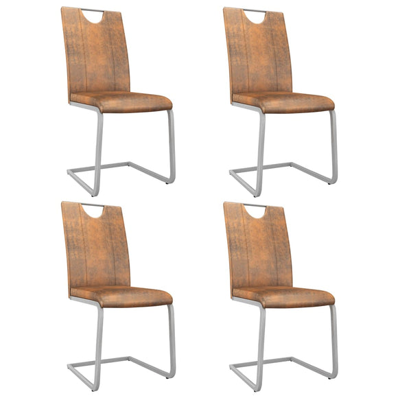 NNEVL Dining Chairs 4 pcs Suede Brown Faux Leather