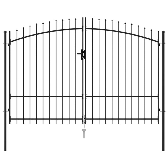 NNEVL Fence Gate Double Door with Spike Top Steel 3x1.75 m Black