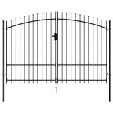 NNEVL Fence Gate Double Door with Spike Top Steel 3x1.75 m Black
