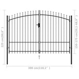 NNEVL Fence Gate Double Door with Spike Top Steel 3x1.75 m Black