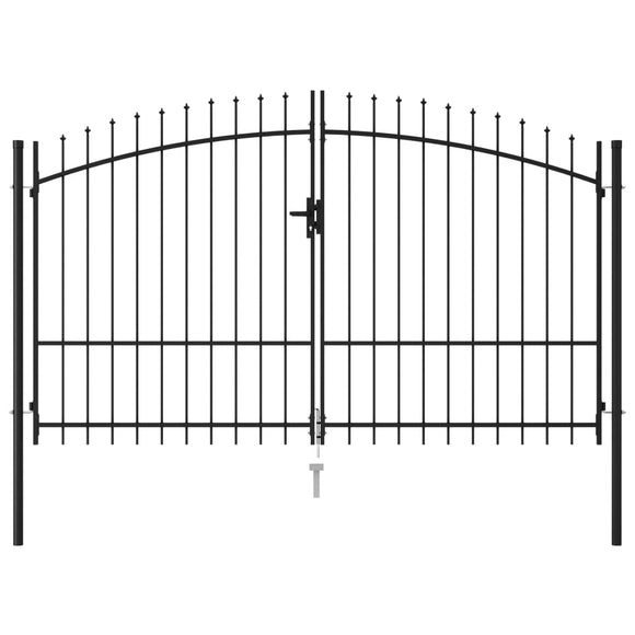 NNEVL Fence Gate Double Door with Spike Top Steel 3x2 m Black