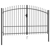 NNEVL Fence Gate Double Door with Spike Top Steel 3x2 m Black