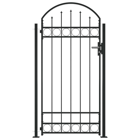 NNEVL Fence Gate with Arched Top and 2 Posts 105x204 cm Black