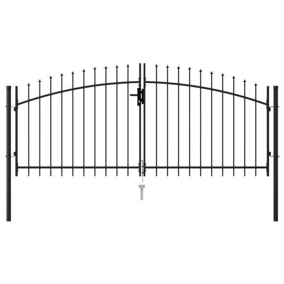 NNEVL Fence Gate Double Door with Spike Top Steel 3x1.25 m Black