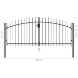 NNEVL Fence Gate Double Door with Spike Top Steel 3x1.25 m Black