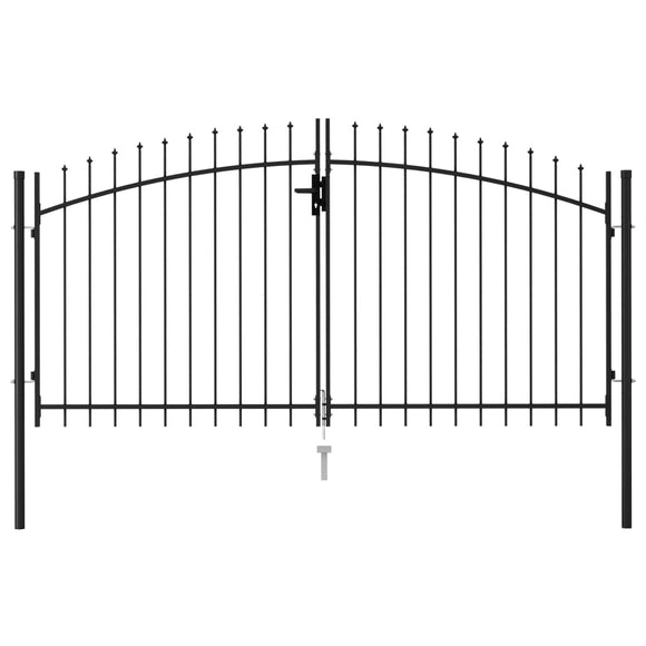 NNEVL Fence Gate Double Door with Spike Top Steel 3x1.5 m Black