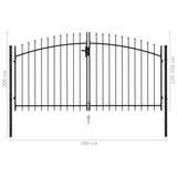 NNEVL Fence Gate Double Door with Spike Top Steel 3x1.5 m Black