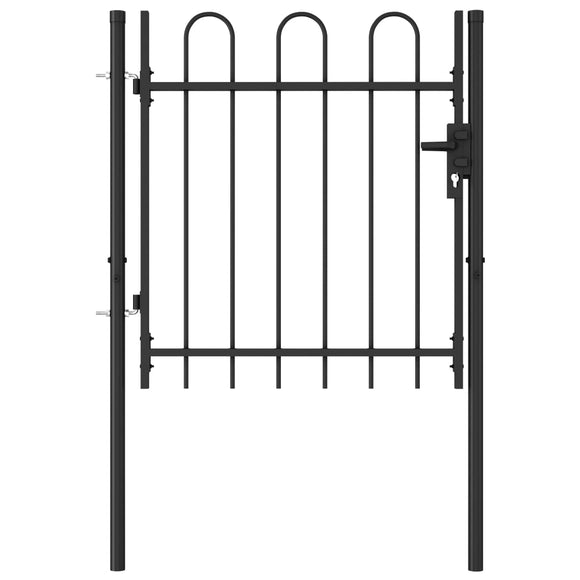 NNEVL Fence Gate Single Door with Arched Top Steel 1x1 m Black