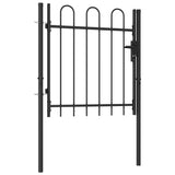 NNEVL Fence Gate Single Door with Arched Top Steel 1x1 m Black