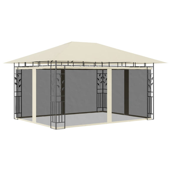 NNEVL Gazebo with Mosquito Net 4x3x2.73 m Cream 180 g/m²
