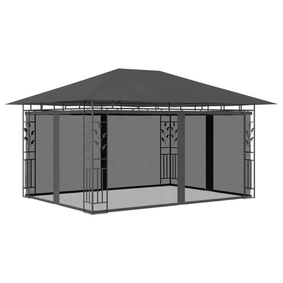 NNEVL Gazebo with Mosquito Net 4x3x2.73 m Anthracite 180 g/m²
