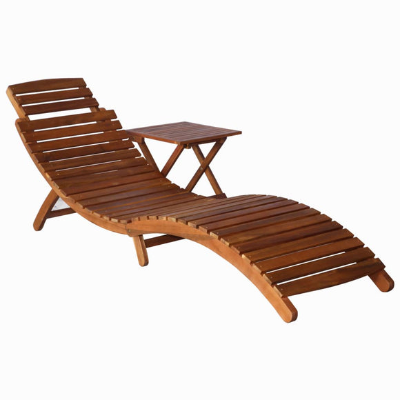 NNEVL Sunlounger with Table Solid Acacia Wood Brown