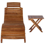 NNEVL Sunlounger with Table Solid Acacia Wood Brown