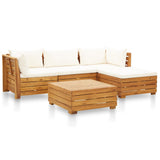 NNEVL 5 Piece Garden Lounge Set with Cushions Acacia Wood Cream White
