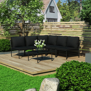 NNEVL 6 Piece Garden Lounge Set with Cushions Black PVC