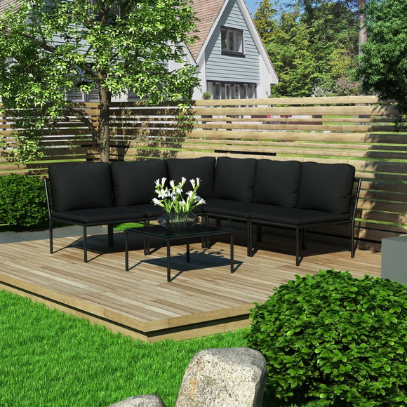 NNEVL 6 Piece Garden Lounge Set with Cushions Black PVC