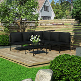 NNEVL 6 Piece Garden Lounge Set with Cushions Black PVC