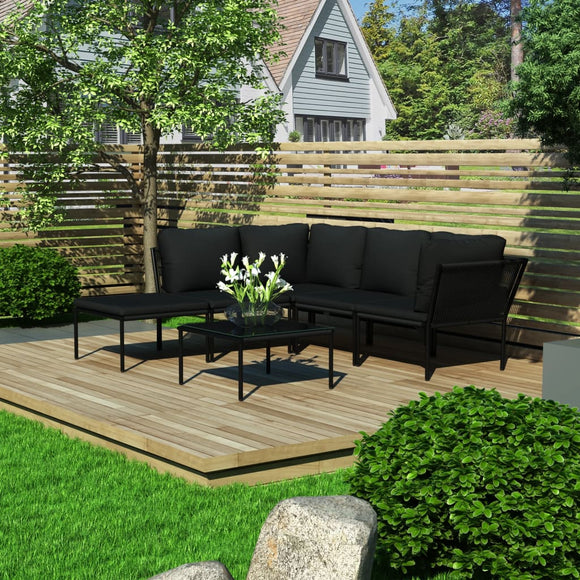 NNEVL 6 Piece Garden Lounge Set with Cushions Black PVC