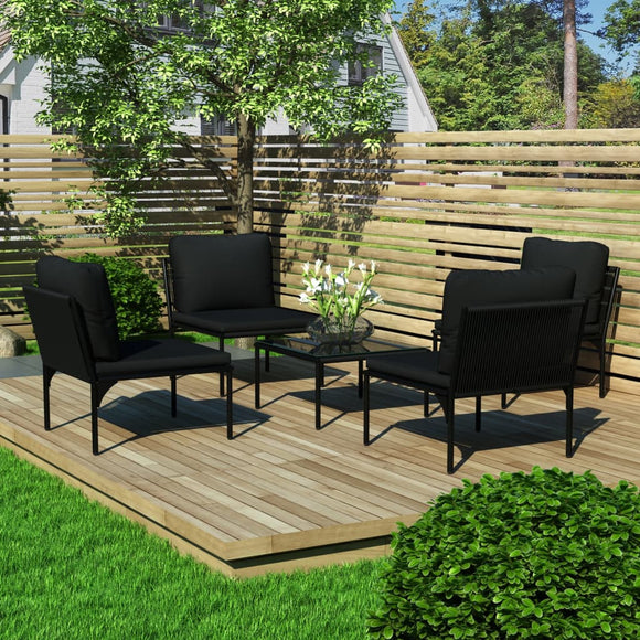 NNEVL 5 Piece Garden Lounge Set with Cushions Black PVC