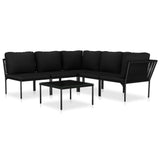 NNEVL 6 Piece Garden Lounge Set with Cushions Black PVC