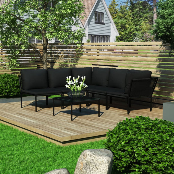 NNEVL 6 Piece Garden Lounge Set with Cushions Black PVC