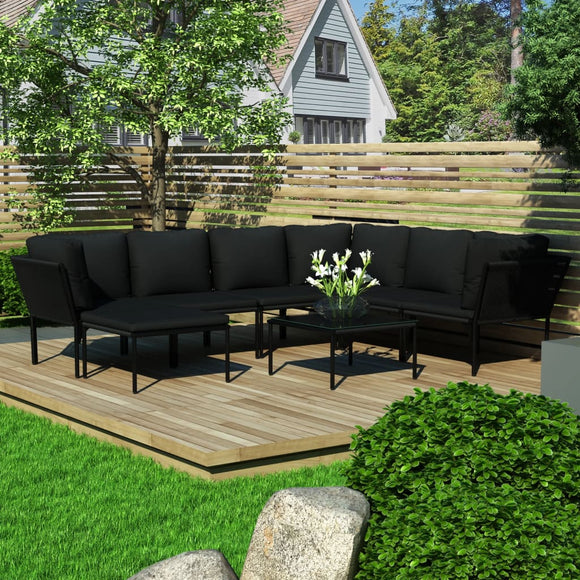 NNEVL 8 Piece Garden Lounge Set with Cushions Black PVC