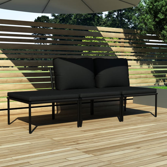 NNEVL 3 Piece Garden Lounge Set with Cushions Black PVC